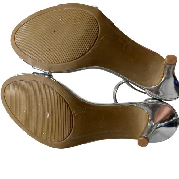 Candie's Open Toe Metallic Pumps Ankle Strap  Evening Formal Party Shoe 6.5 - Picture 10 of 11